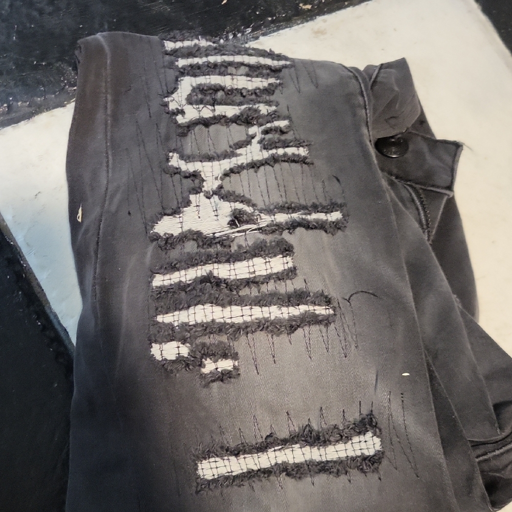 Black Distressed Jacket with White Stitching